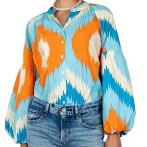 Olivia James The Label Emory Puff Sleeve Top in Portofino Print Size XS